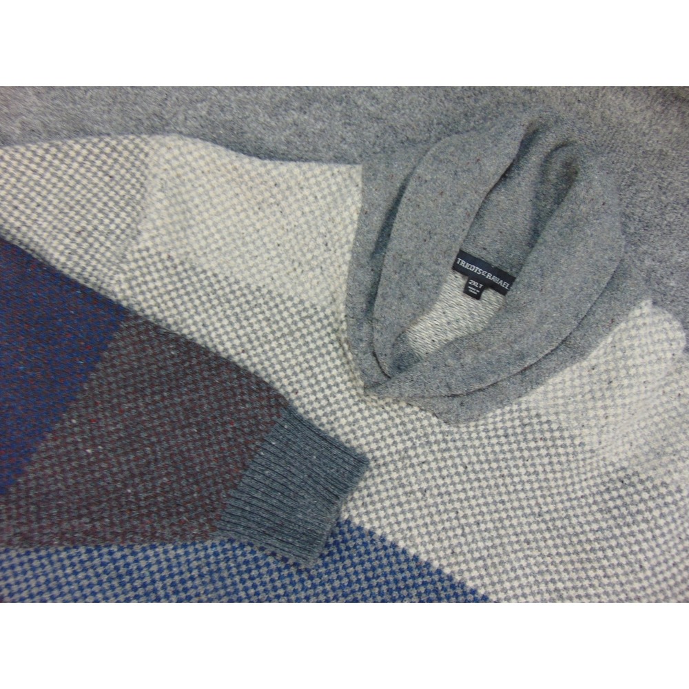 Tricots St Raphael Sweater Mens 2XL Shawl Collar Blue Gray Striped Grandpacore